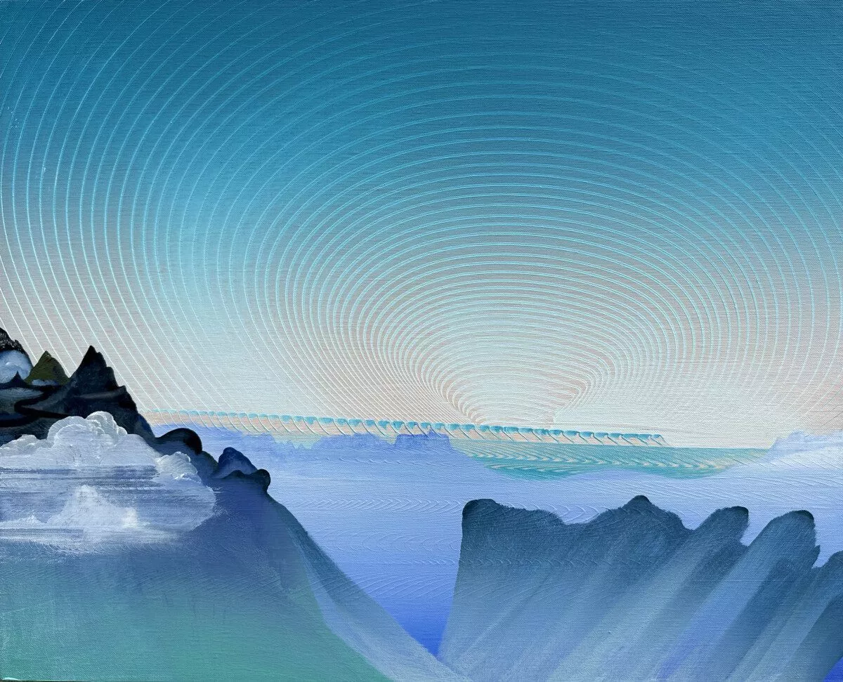 This is an oil painting titled, "Fictitious Ridge" It was painted in 2022