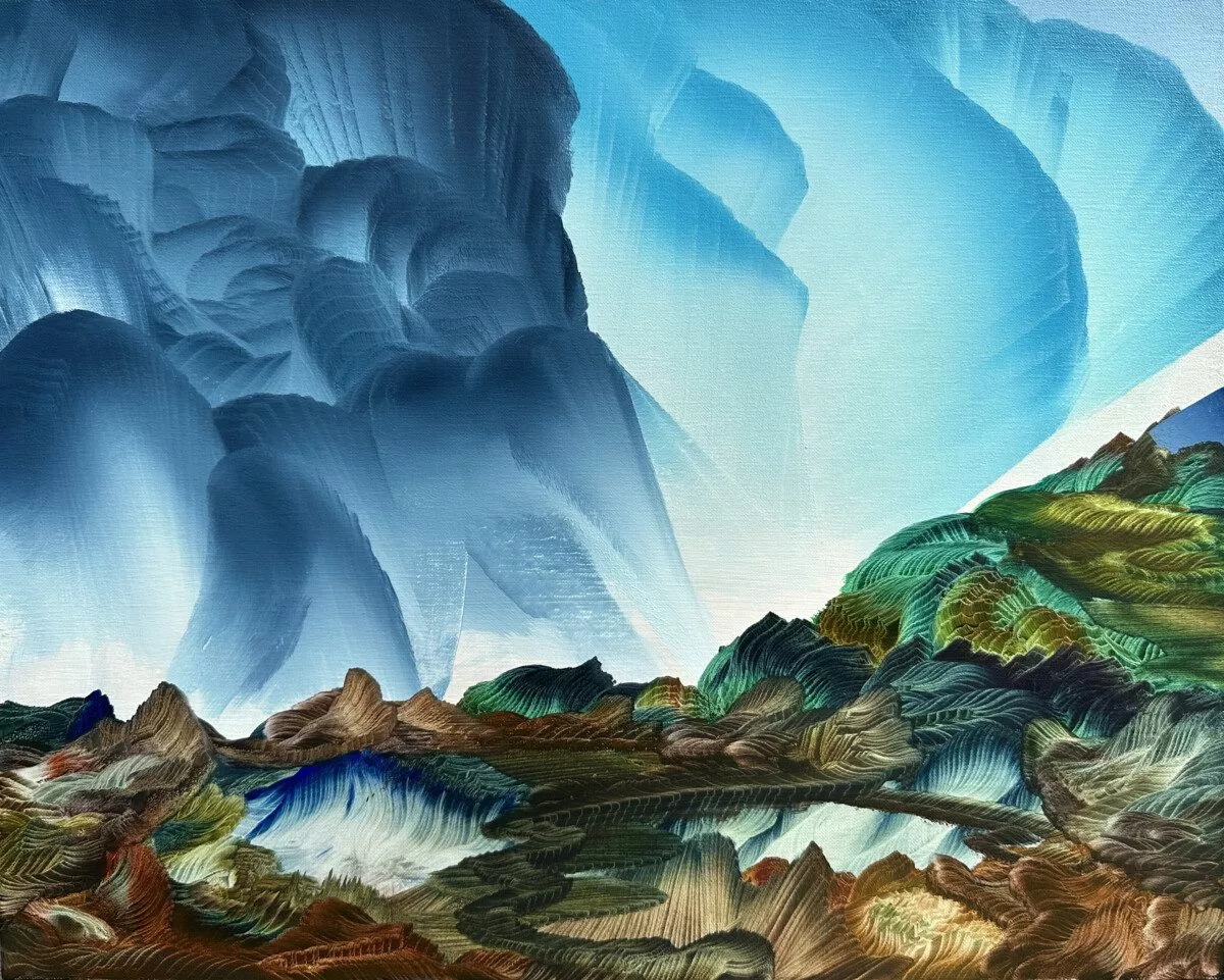 This is an oil painting titled, "Waterfalling" It was painted in 2022